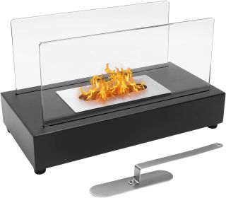 Tabletop Fireplace Bio-Ethanol Fire Pit,Indoor Outdoor Table Fire Lantern Portable Fire Bowl Pot Fire Pit,Square,Black - Clear