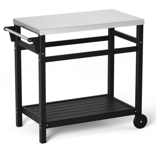 Outdoor Prep Cart Dining Table for Pizza Oven; Patio Grilling Backyard BBQ Grill Cart - Black Outdoor Prep Cart Dining Table for Pizza Oven; Patio Grilling Backyard BBQ Grill Cart - Black